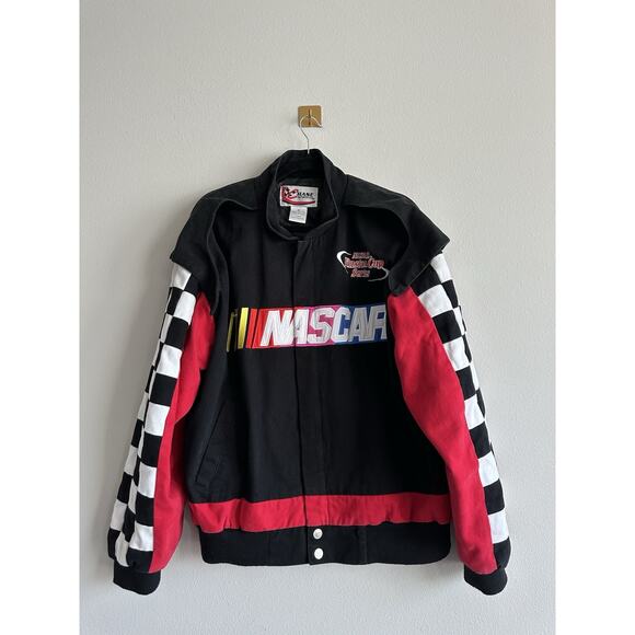 Vintage NASCAR Chase Authentics Winston Cup Racing Jacket M Black Checkered - Picture 1 of 7